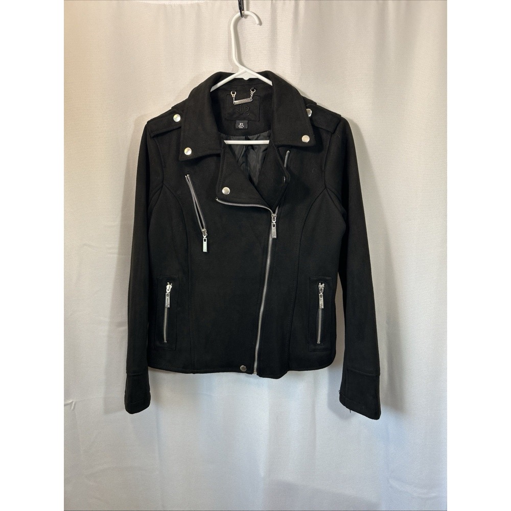 Jou Jou J2 Black Moto Jacket Faux Suede Size XL Biker Punk Goth